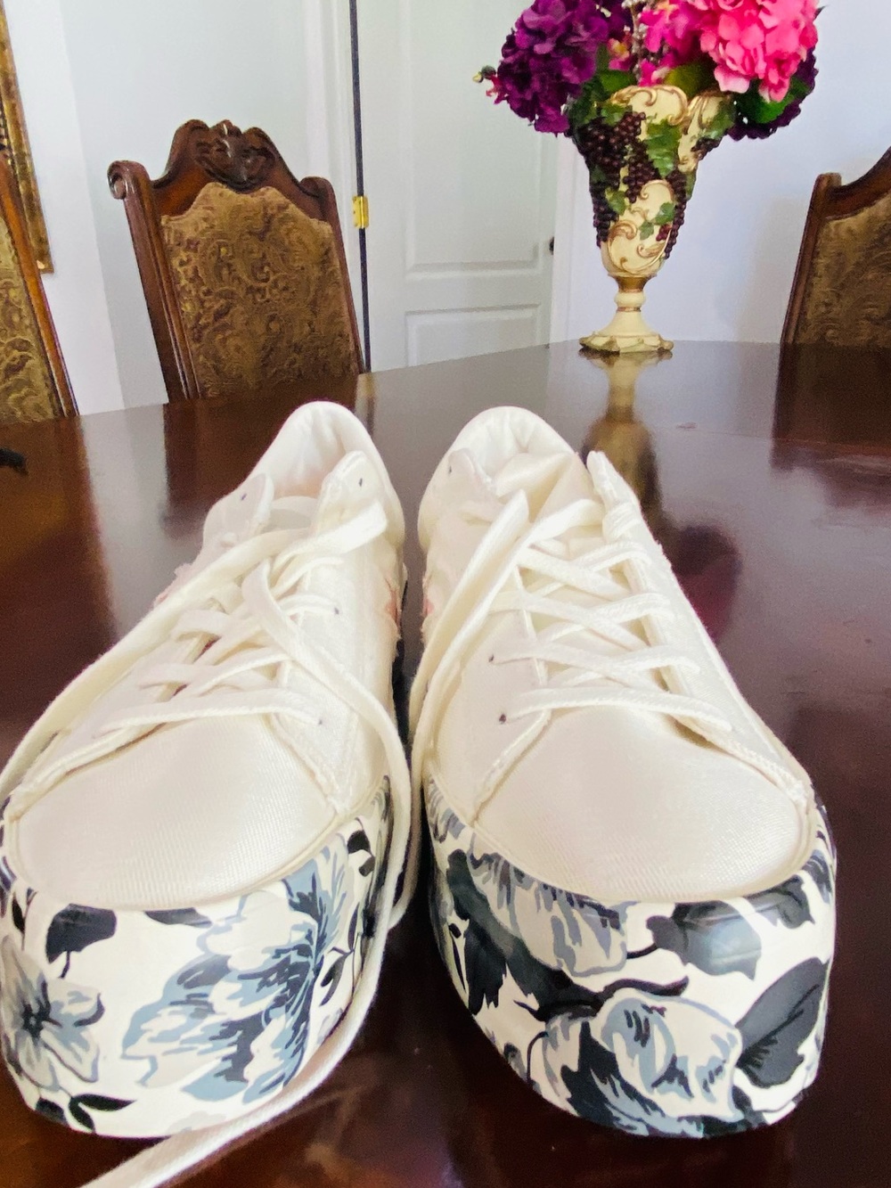 Converse White Platform Sneakers with Floral-Print Sole